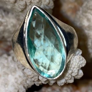 Sparkly Aqua blue Topaz teardrop facet cut ring